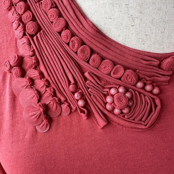 Garnet Hill Sz M Terracotta Dress w/ Embellished Neckline and Asymmetrical Hem - Picture 4 of 7